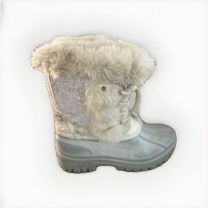 London Fog Girls Silver Glitter Faux Fur Lined Boots sz. 1 Big Girls